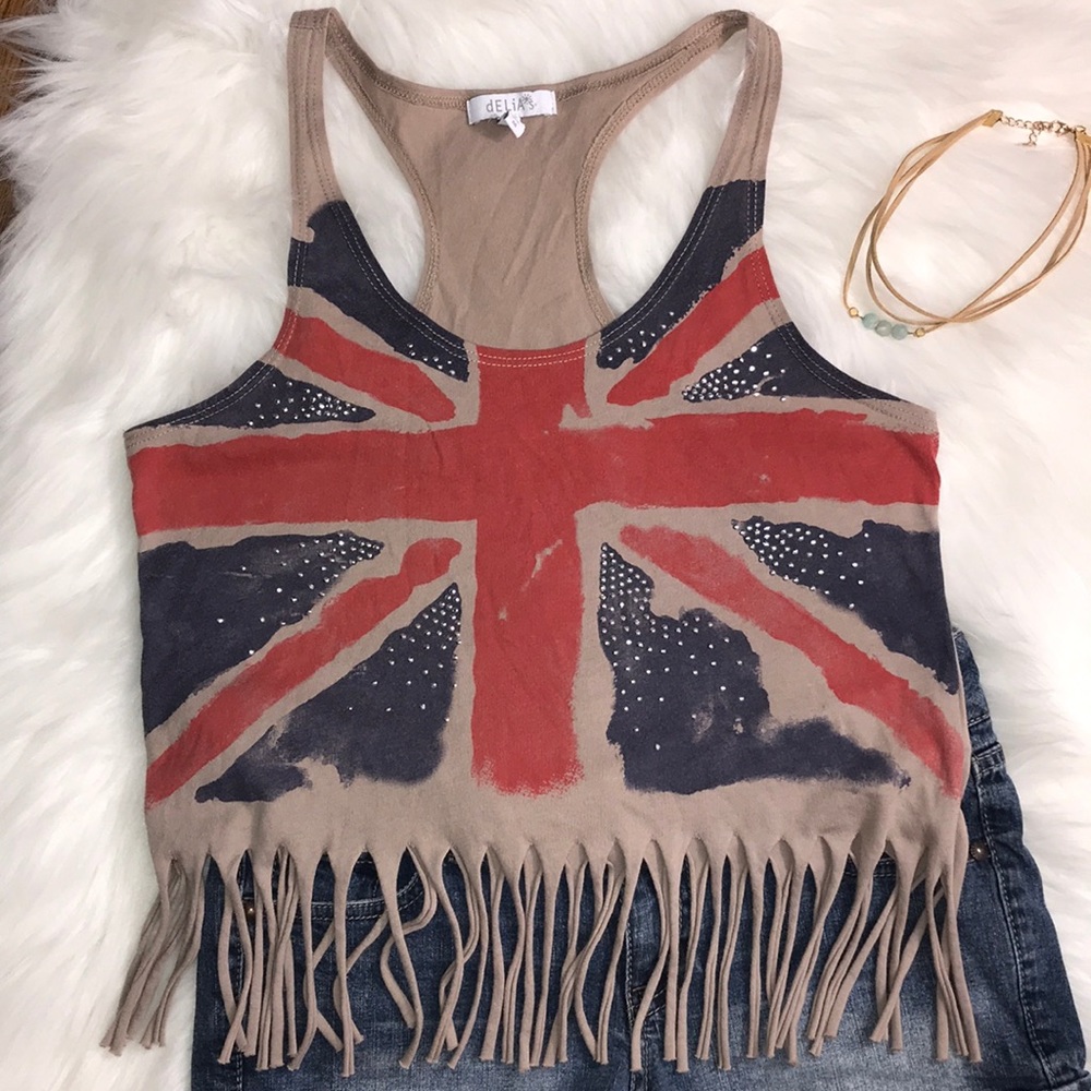 Delia’s Sz M London Union Jack fringe tank tan - Picture 3 of 7